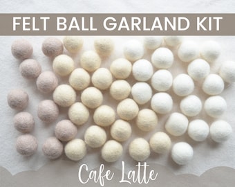 Cafe Latte Garland Kit, Felt Ball Garland Kit, Pom Pom Garland, Felt Pom Garland, Felt Pom Kit, DIY Felt Ball Garland, Garland, Decor