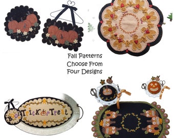 CLEARANCE PATTERNS Choose From Four Designs PAPER Patterns, Prim Candle Mats, Primitive Patterns, Wool Felt Applique, Craft Supplies
