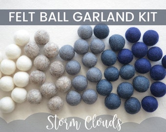 Storm Clouds Garland Kit, Felt Ball Garland Kit, Pom Pom Garland, Felt Pom Garland, Felt Pom Kit, DIY Felt Ball Garland, Garland, Decor