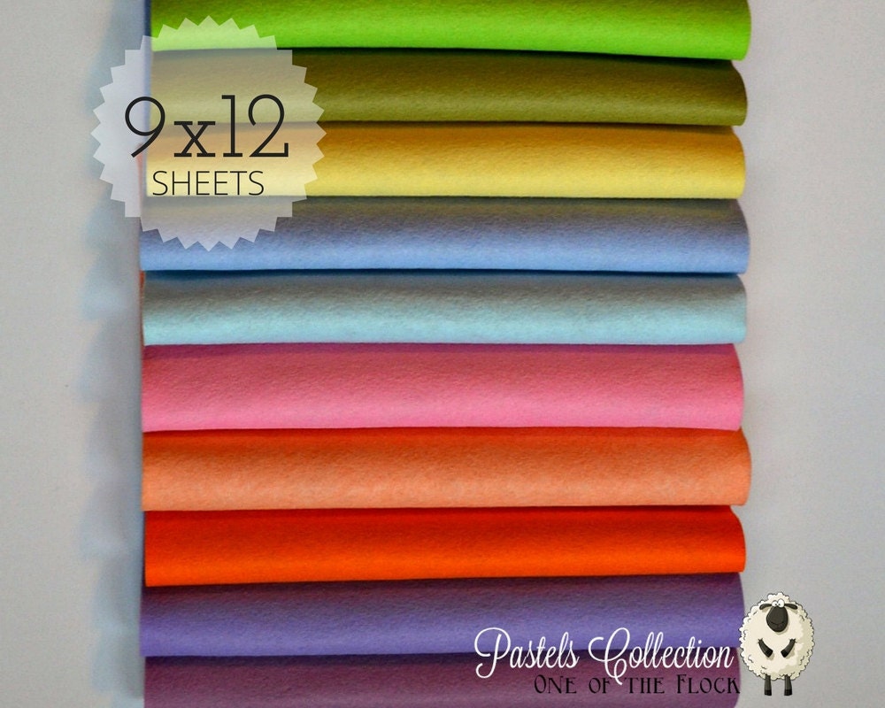 Pastels Collection Wool Blend Felt x 12 Sheets Soft Craft Felt Bundle 