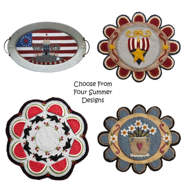 CLEARANCE PATTERNS Choose From Four Designs PAPER Patterns, Prim Candle Mats, Primitive Patterns, Wool Felt Applique, Craft Supplies