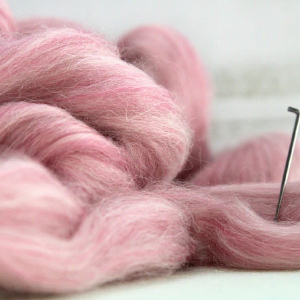 2 Ozs. "ALPACA PINK"  Wool Blended Merino Alpaca & Mohair Roving Felting, Spinning, Weaving, Art Blend, Wool Roving, Felting Supplies,