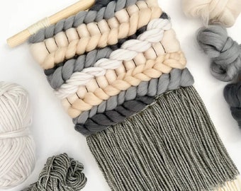Weaving Starter Kit: Loom, Yarns, Tools - Monochrome Mix Collection