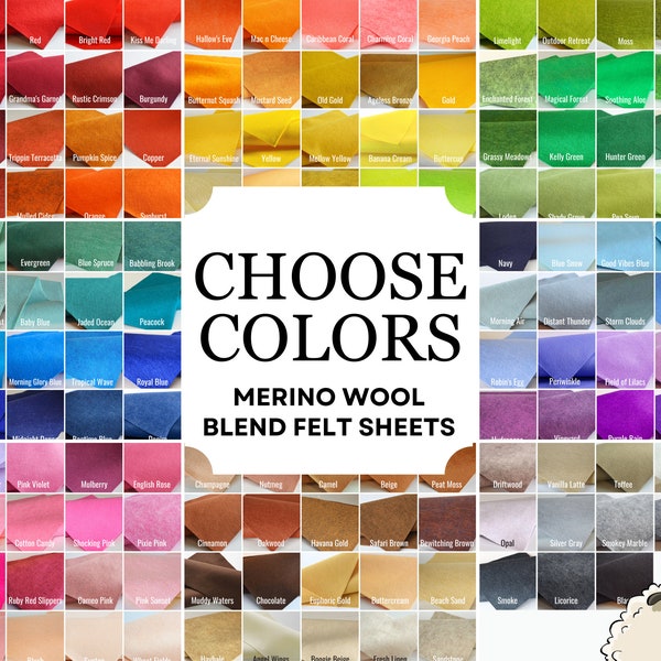 CHOOSE 10 or 20 , Wool Felt Sheets, Wool Felt , Merino Wool Felt, Wool Blend Felt, Felt Fabric, Craft Felt Sheets Colors Bundle, DIY Kits