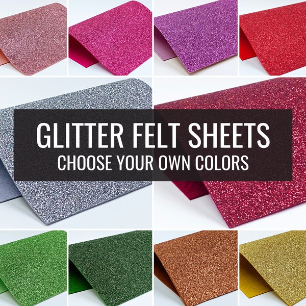 GLITTER Felt, Glitter Sheets, Wool Felt, Glitter Felt Sheets Choose Red, Gold, Silver, Lt. Green, Dk. Green, Burgundy, Blush, Felt, Crafts