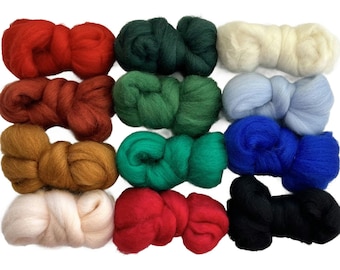 CLASSIC CHRISTMAS Assorted Colors, Wool Roving, 6 ozs., 100% Wool Roving, Felting Soap, Spinning Fiber, Wool Roving Needle Felting Supplies