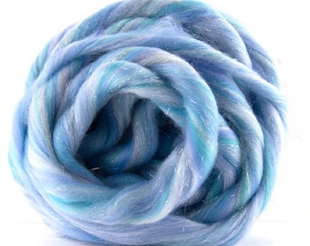 2 ozs "FAIRYTALE WINTER"  Wool Roving, Blended Merino Glitter Roving, Felting, Spinning, Weaving, Blended Wool Roving, Felting Supplies, Art