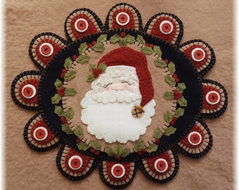 DEAR SANTA Candle Mat Embroidery Kit, Penny Rug, Wool Applique Felt Kit, Santa Clause Candle Mat Kit,  Christmas Kit, Merino Candle Mat Kit