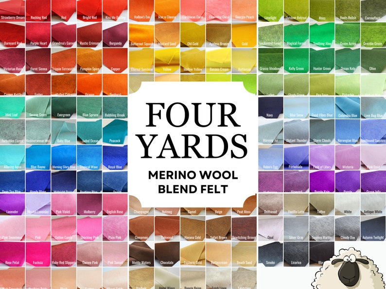 FOUR YARDS of Wool Blend Felt Felt, Felt Yardage, Merino Felt by the Yard, Wool Blend Felt, Wool Felt Fabric, Wool Felt, Craft Felt Shop image 1