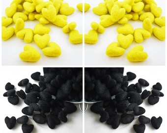 5 or 10 Count 3 CM BLACK or YELLOW Felted Hearts, Felt Heart Shapes, Felted Heart Shapes, Felted Heart, Wool Felt Balls,  Pom Pom Garland