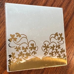 Pilcher  Co Ladies Powder Compact Silver & Brass Tone  floral nice square vintage
