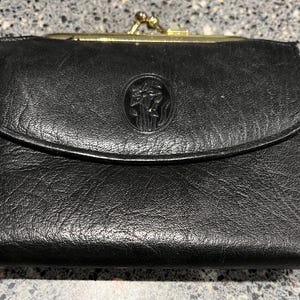 Cartera vintage de piel de vacuno de grano superior, color negro y marrón, para monedas y tarjetas