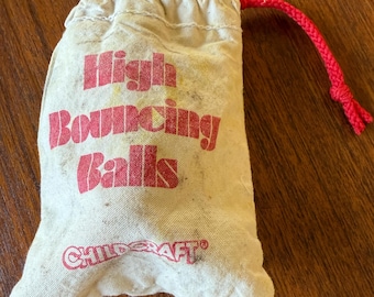 Vintage High Bouncing Balls von Childcraft alt mit original Stoffbeutel 10 Bälle