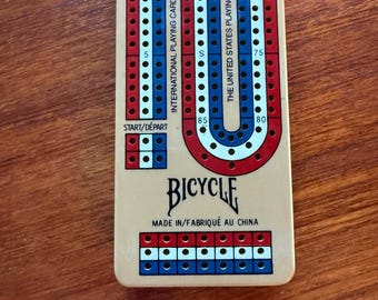 Vintage Cribbage Board  travel size plastic Bicycle  great for trips