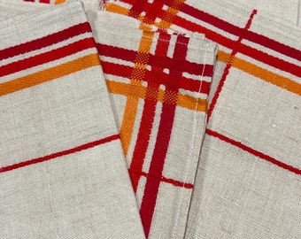 6 cotton  vintage napkins cotton christmas or not striped red and orange 13" square