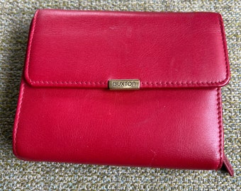 vintage leather wallet  Buxton great red color Velvet touch cowhide