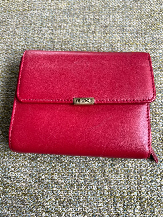 vintage leather wallet  Buxton great red color Vel