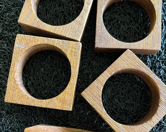 5 Vintage wooden napkin rings square Vintage hand made in Japan