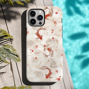 Funda para iPhone con diseño de pez koi en acuarela, funda fina para iPhone, regalo único, iPhone 16, 15, 14, 13, 12, 11 Plus, Pro Max y XR