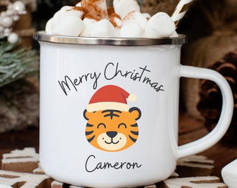 Taza navideña esmaltada personalizada / Tigre