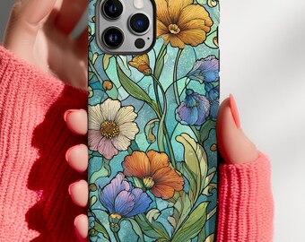 Gebrandschilderd glas bloemenhoesje: elegant mozaïekontwerp