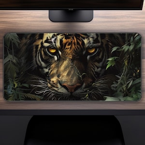 Dark Tiger Desk Mat: Realistic Animal XXL Mouse Pad