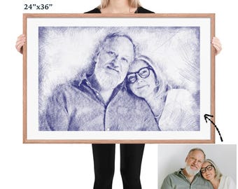 Custom Couple Pencil Sketch - Personalized Anniversary Art