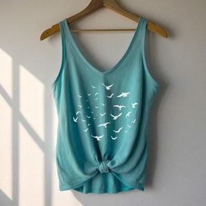 Flock of Birds V-neck Tank Top flowers floral botanical shirt mother's day gift, nature, wild and free Hippie, boho