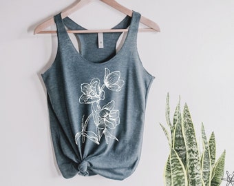 Botanical Flower Tank Top Flower Stems Ladies Heathered Floral wildflower Shirt mother's day gift