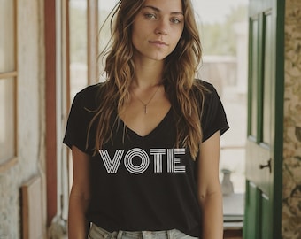 VOTE Shirt Oversized Slouchy V Neck Tee Loose tshirt boho gift for her, every vote matters