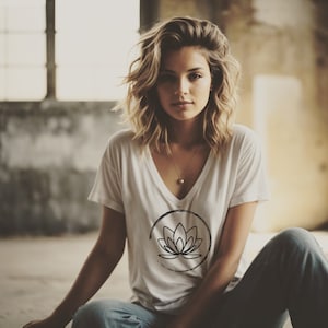 Lotus Flower Shirt Oversized Slouchy V Neck Tee Loose tshirt boho gift for her
