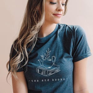 Tea and Books T-Shirt UNISEX Crew neck Bibliophile gift Reading Shirt