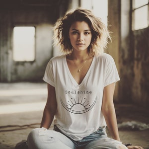 Soulshine Shirt Oversized Slouchy V Neck Tee Loose tshirt boho gift for her