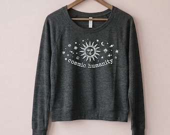 Cosmic Humanity Sun Stars Celestial Triblend Pullover slouchy long sleeve shirt t-shirt Galaxy universe tee, stargazing, space shirt