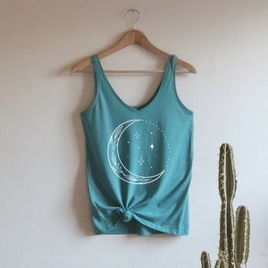 Crescent Moon V-neck Tank Top Celestial shirt mother's day gift, moon and stars, Hippie, boho