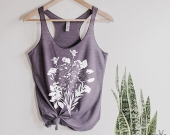 Graphic T Shirt for Women Womans Floral Workout Tank, Botanical Floral Muscle Tank Top Wildflower Shirt Sunflower Tank Gift for Her