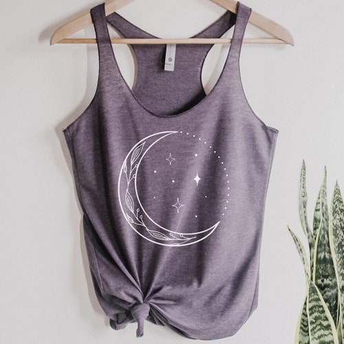 Crescent Moon Botanical Tank Top Celestial Ladies Tank Top Shirt screenprint Mother's Day gift for her
