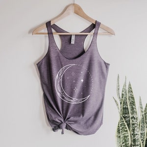 Crescent Moon Botanical Tank Top Celestial Ladies Tank Top Shirt screenprint Mother&#39;s Day gift for her