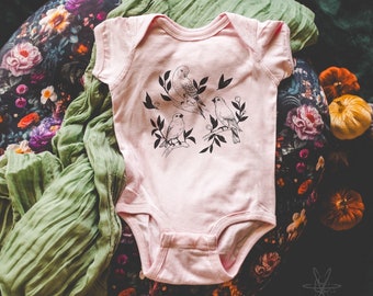 Wild Birds Floral shirt baby one piece bodysuit creeper gift, new baby, shower gift, nature inspired, bird shirt, baby bird, hippie boho