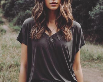 Slouchy V Neck Tee Loose t shirt boho gift for her t-shirt
