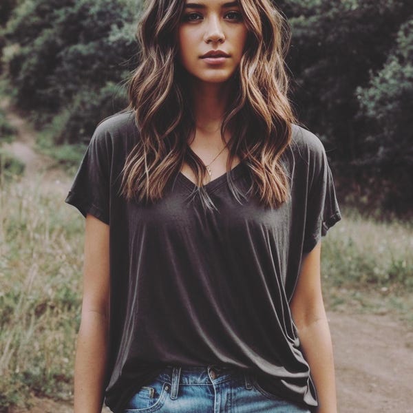 Slouchy V Neck Tee Loose t shirt boho gift for her t-shirt