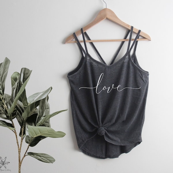 Love cursive Strappy Tank Top Ladies Shirt screenprint Mother's Day gift for her romantic