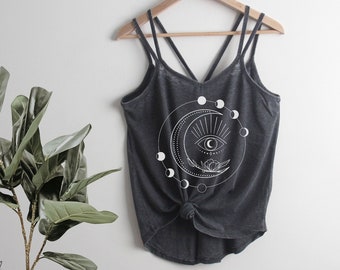 Third Eye Moon Phases Phase Strappy Tank Top Celestial Ladies Shirt Yoga Mother&#39;s Day gift for her, astrology progression