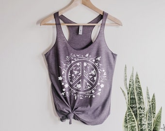 Peace Sign Botanical Floral Bees Shirt Tank top Ladies Tank Top Shirt screenprint mother's day gift for her