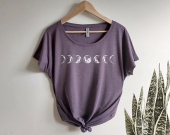 Moon Progression Dolman Triblend Tee Loose Slouchy t-shirt hippie boho gift for her, moon phases phase
