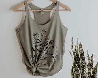 EARTH LEGEND Unisex Tanktop Featuring Serpent Snake Curled up in a Field of Flowers