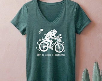 Off to cause a kerfuffle Frog on Bike Triblend V-neck t-shirt protest shirt