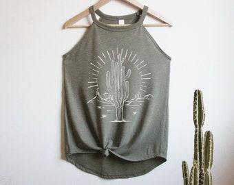 Desert Cactus Rocker Tank top shirt, mother's day gift for her, nature theme, sunshine, mountains, outdoorsy, hike, sunshine