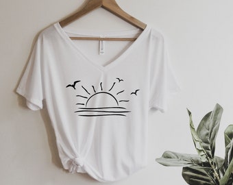Summer Sun Sunshine Shirt Oversized Slouchy V Neck Tee Loose tshirt boho gift for her