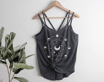 Moon Phases Phase Strappy Tank Top Celestial Ladies Tank Top Shirt screenprint Mother's Day gift for her